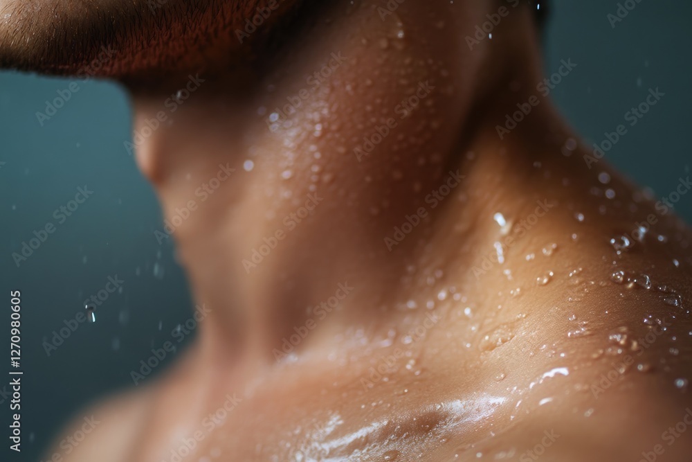 Close-Up of Man’s Wet Shoulder and Skin Close-Up of Man’s Wet Shoulder and Skin