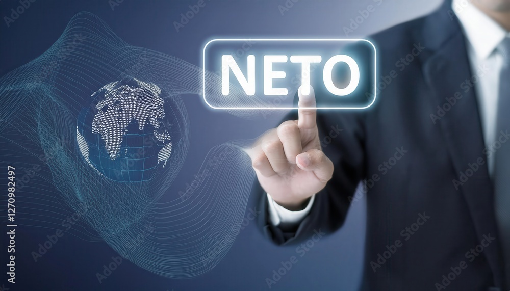 Businessman interacts with digital world, net zero showcasing connectivity and innovation. Businessman interacts with digital world, net zero showcasing connectivity and innovation.