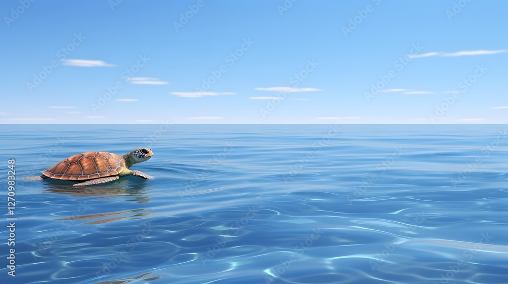 A serene scene of a sea turtle gracefully floating alongside a paddleboarder capturing the harmony between marine life and human in a tropical paradise