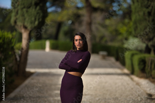 young woman walking in the park photo