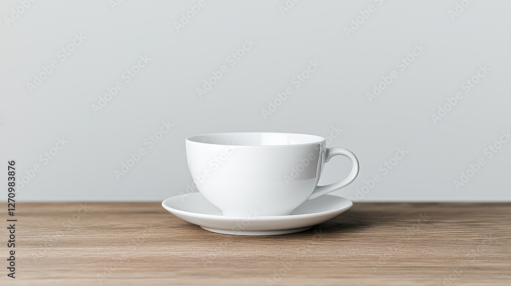 Empty white coffee cup on wooden table Empty white coffee cup on wooden table