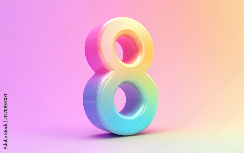 Floating number 8 with soft gradients on a pastel rainbow background for 8 March International Womens Day Floating number 8 with soft gradients on a pastel rainbow background for 8 March International Womens Day