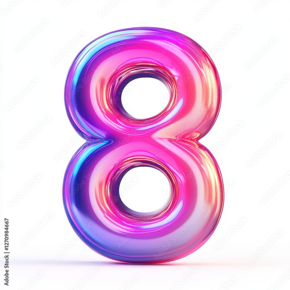 Glowing neon number 8 with a pink and purple gradient for 8 March International Womens Day isolated on white Glowing neon number 8 with a pink and purple gradient for 8 March International Womens Day isolated on white