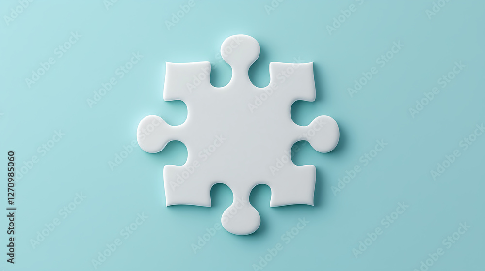 Minimalist white puzzle piece on a light blue background Minimalist white puzzle piece on a light blue background