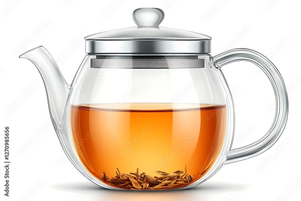 Glass Teapot with Loose Leaf Tea, Isolated White Background Glass Teapot with Loose Leaf Tea, Isolated White Background