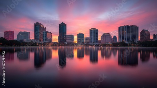 Wallpaper Mural City Skyline Reflected in Calm Lake at Sunrise Torontodigital.ca