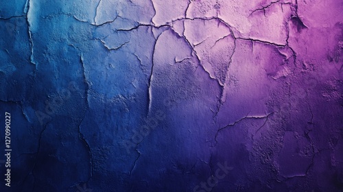 Ethereal cracked facade fading from oceanic blues to amethyst and regal violets texture photo