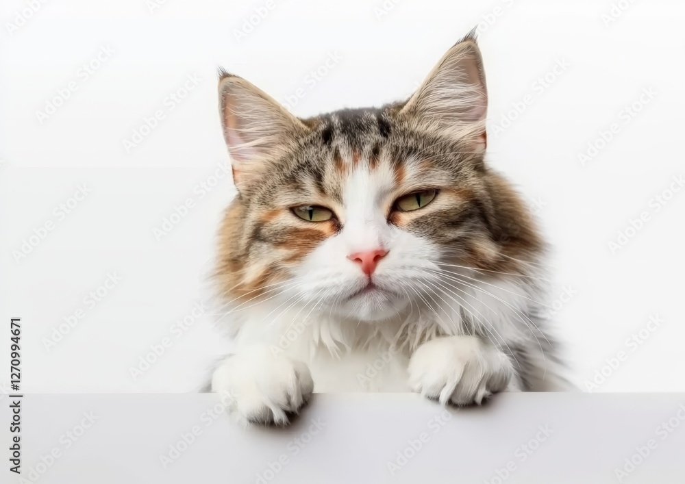 Obraz premium Curious Cat Observing Its Surroundings with Intense Focus on a Bright White Surface Creating a Playful and Engaging Atmosphere of Discovery