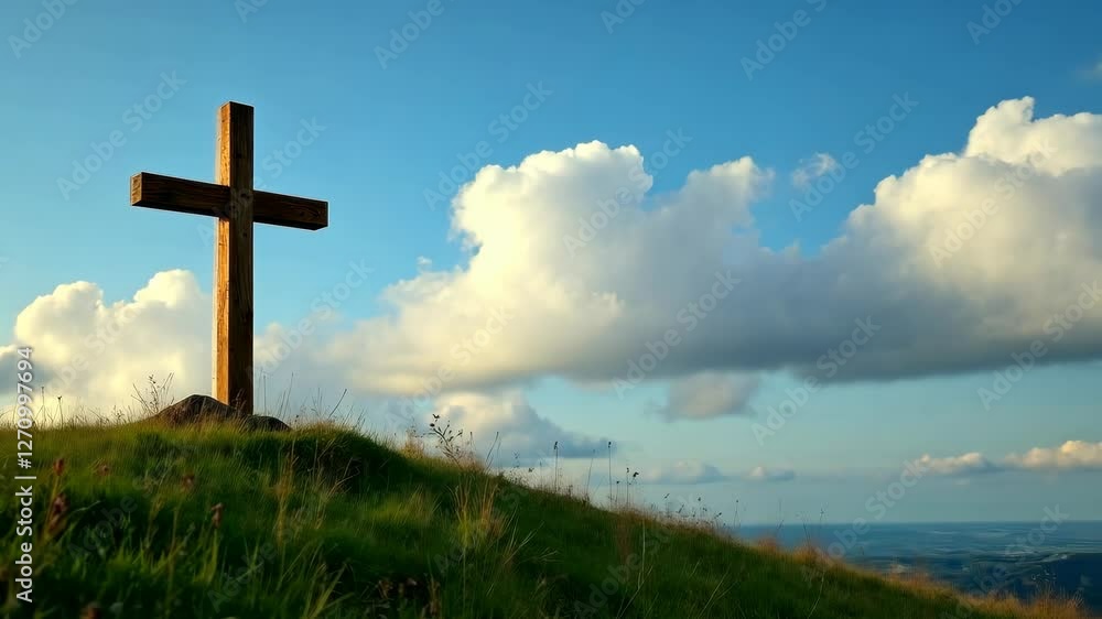 4k frame holy cross on a hill against a cloudy sky 4k frame holy cross on a hill against a cloudy sky