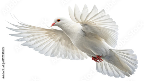 white dove isolated on white, white dove flying side view photo