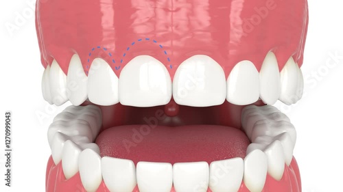 Human jaw treated with laser for gummy smile. Creating a new gum line by gingivectomy.