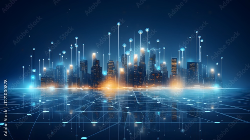 Fototapeta premium Intelligent AI driven grid system that automatically optimizes energy supply and demand to enhance efficiency sustainability and reliability of the power network