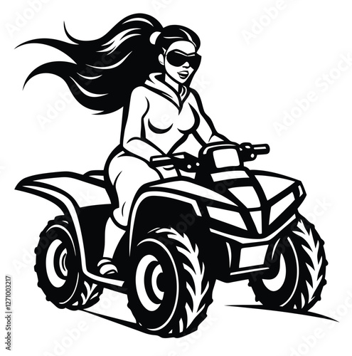 Stylish Woman Riding an ATV Vector Illustration – Extreme Sports Adventure