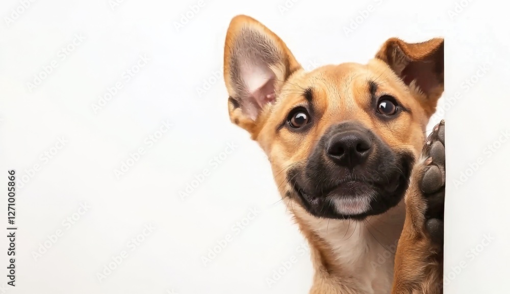 Curious Dog Playfully Peeking from Behind a Wall Eagerly Watching the World Around with Bright Eyes and a Playful Expression in a Cozy Setting Curious Dog Playfully Peeking from Behind a Wall Eagerly Watching the World Around with Bright Eyes and a Playful Expression in a Cozy Setting