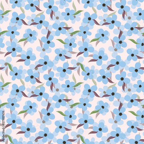 Seamless floral pattern based on traditional folk art ornaments. Colorful flowers on color background. Scandinavian style. Sweden nordic style. Vector illustration. Simple minimalistic pattern.