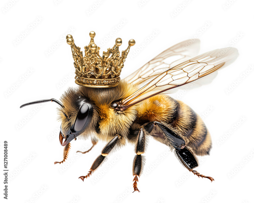 queen bee wearing elegant golden crown, symbolizing royalty and majesty. This unique insect showcases intricate details and vibrant colors, representing nature beauty queen bee wearing elegant golden crown, symbolizing royalty and majesty. This unique insect showcases intricate details and vibrant colors, representing nature beauty