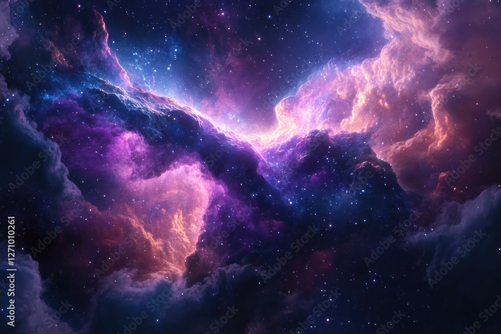 Fototapeta premium Vibrant nebula in deep space with swirling clouds of gas and dust, stars scattered throughout.