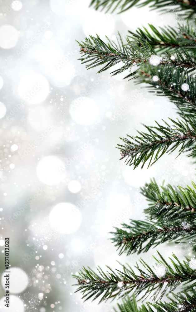 Festive evergreen branch with bokeh background. Festive evergreen branch with bokeh background.