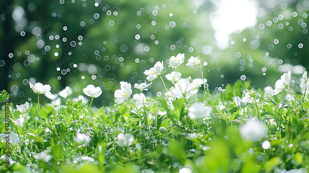 Spring flowers in a meadow with raindrops. Possible use Nature, wallpaper, background image Spring flowers in a meadow with raindrops. Possible use Nature, wallpaper, background image