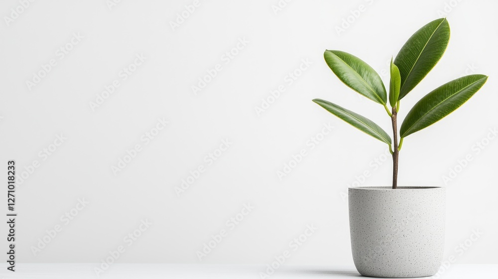 Ficus plant in simple pot against plain background; Home decor or office space Ficus plant in simple pot against plain background; Home decor or office space