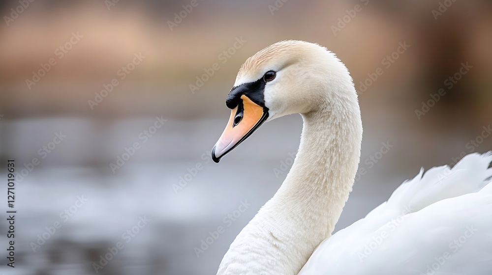 Obraz premium Graceful Swan Profile Against a Soft Background Highlighted by Subtle Water Tones : Generative AI