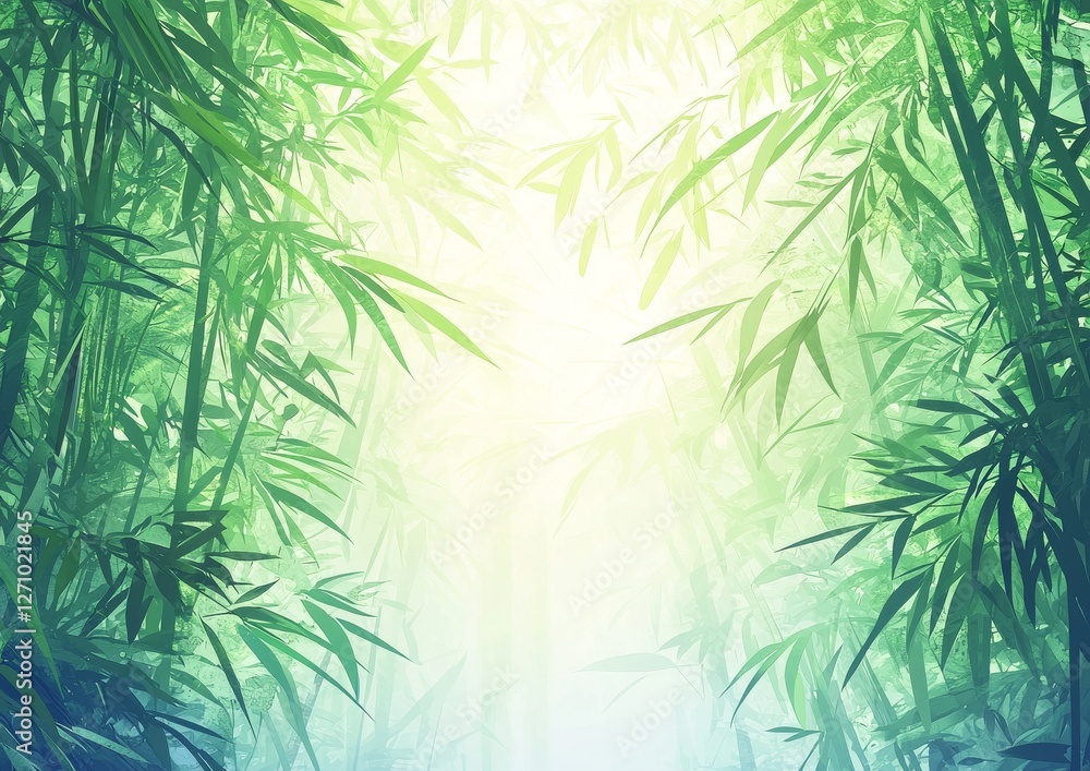 Fototapeta premium A serene bamboo forest illuminated by soft light, creating a tranquil and lush atmosphere.