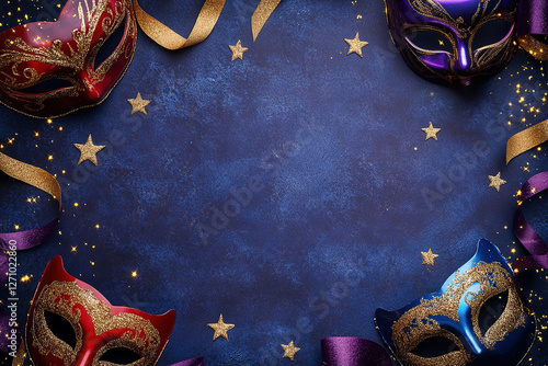 Wallpaper Mural Celebrate Purim with colorful masks and starry borders in a festive design for joyful gatherings and heartfelt celebrations Torontodigital.ca