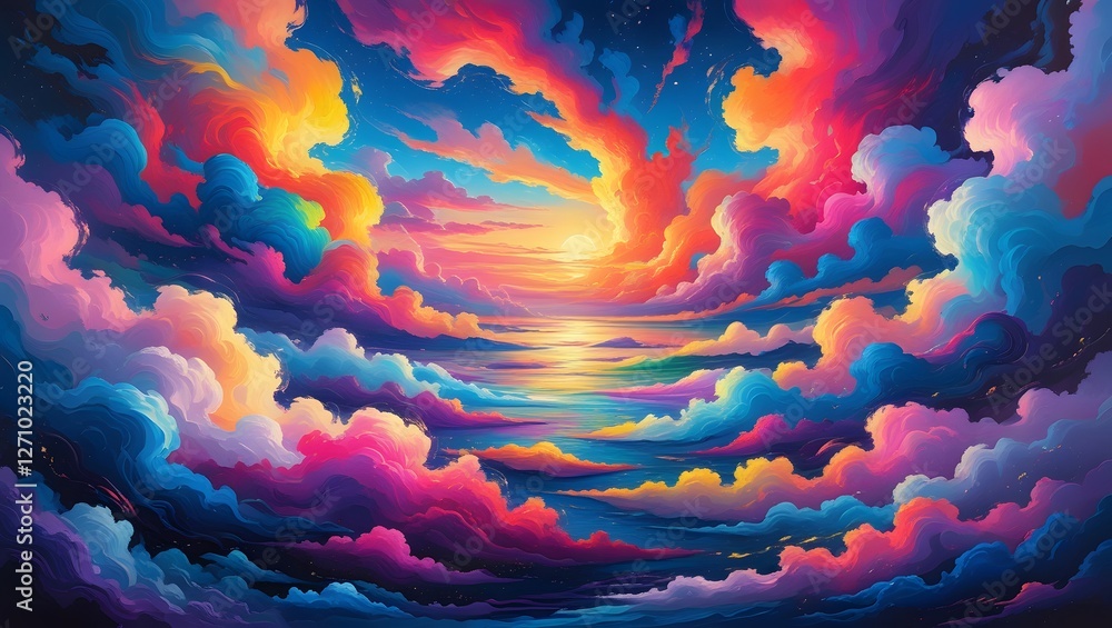 Obraz premium Dreamlike Abstract Landscape – A Colorful and Surreal Sky Painting,abstract fractal background with space