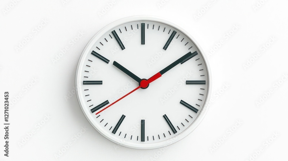 White Analog Wall Clock with Red Second Hand White Analog Wall Clock with Red Second Hand