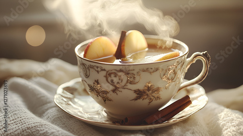 Wallpaper Mural Steaming cup of spiced beverage with apple and cinnamon sticks on a cozy blanket. Warm and inviting drink. Torontodigital.ca