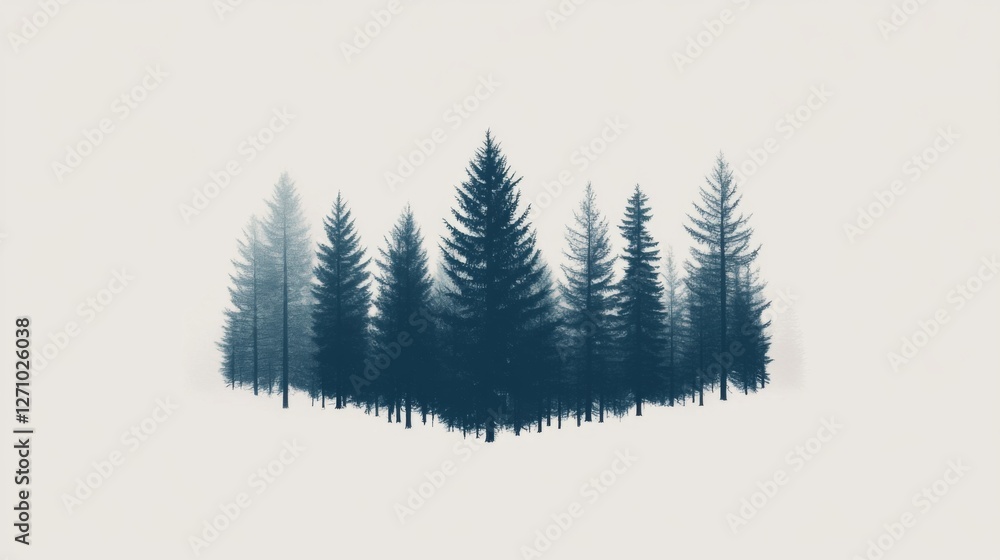 Fototapeta premium Silhouettes of Trees in a Forest, Simple Minimalist Background, Nature Photography, Blank Space