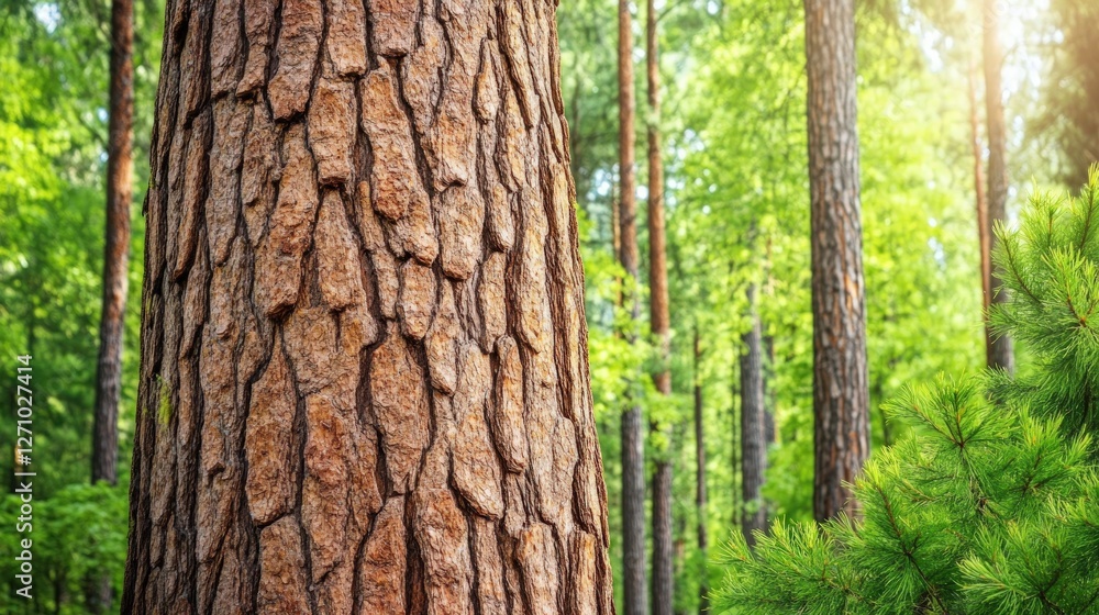 Obraz premium Detailed Tree Bark Texture in Lush Green Forest Environment