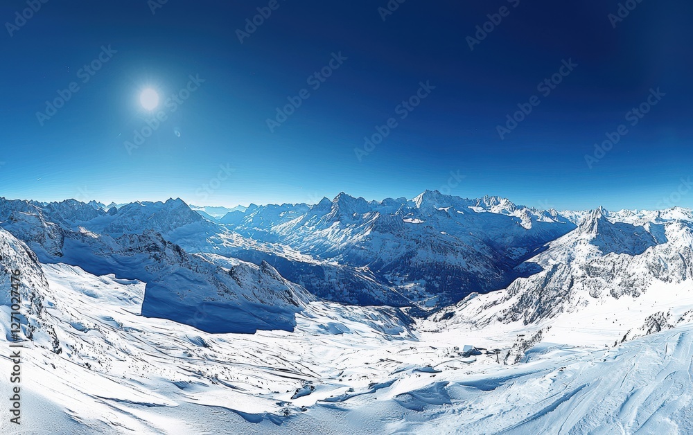 Naklejka premium A breathtaking panoramic view of the Alps with a clear blue sky