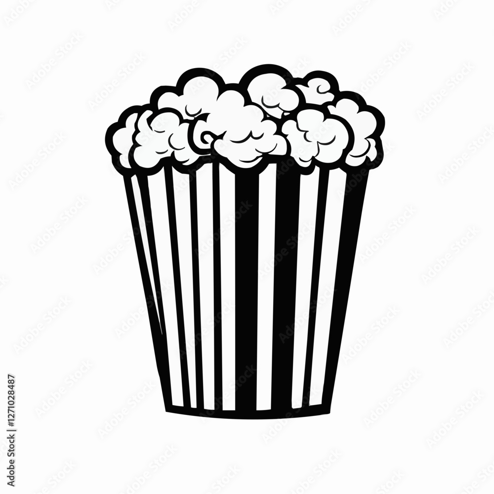 Classic popcorn bucket icon in black and white, ideal for movie-themed graphics and snack-related designs
Classic popcorn bucket icon in black and white, ideal for movie-themed graphics and snack-related designs