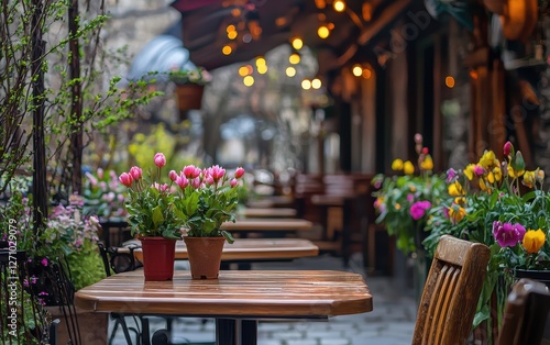 Wallpaper Mural A cozy outdoor cafÃ? with spring flowers on every table Torontodigital.ca