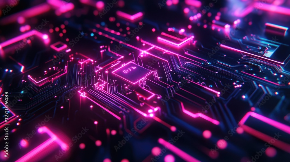 Abstract Cyberpunk Circuitry with Glowing Pink Lines
