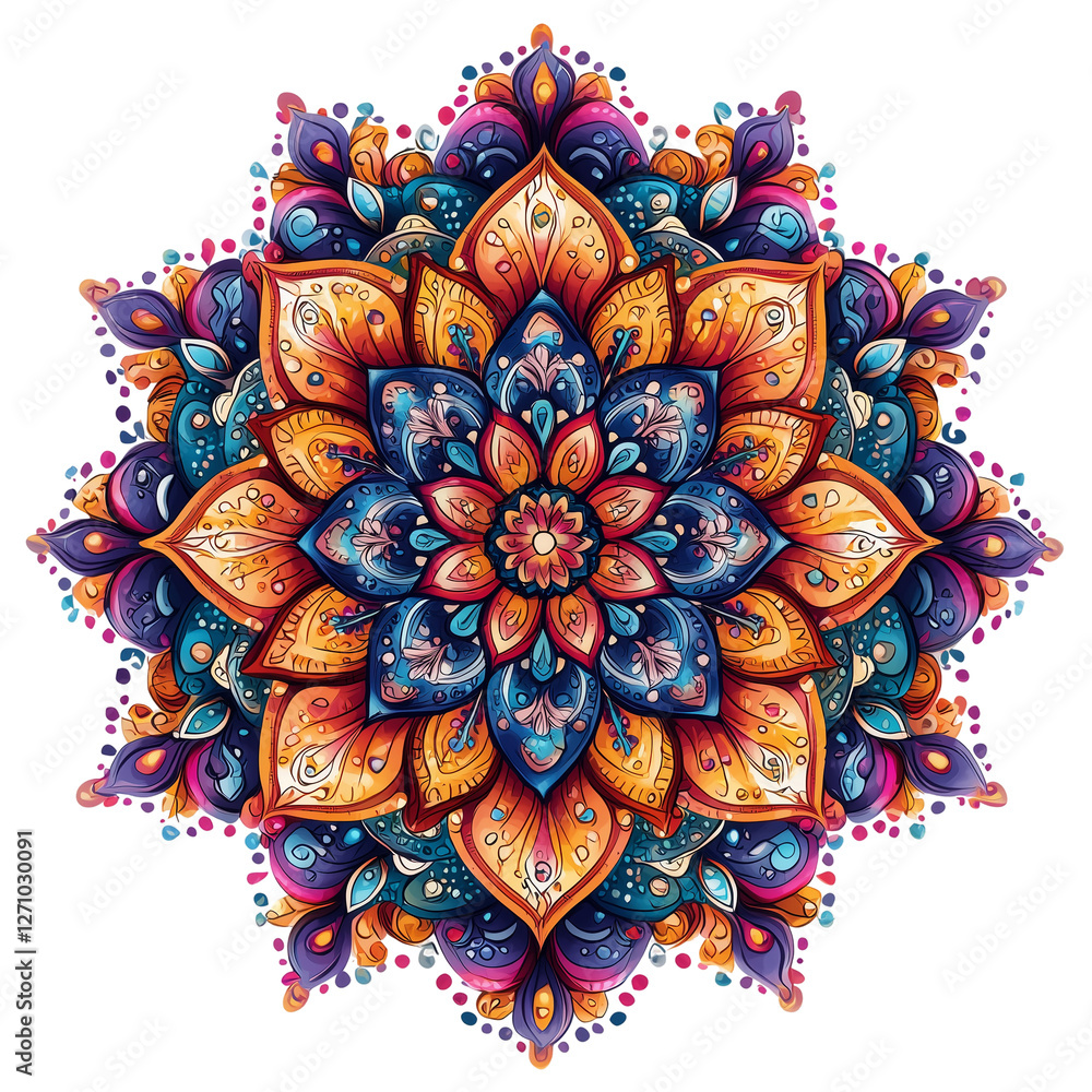 Fototapeta premium Vibrant Intricate Mandala Design, Ethnic Art yoga symbol isolated on transparent background