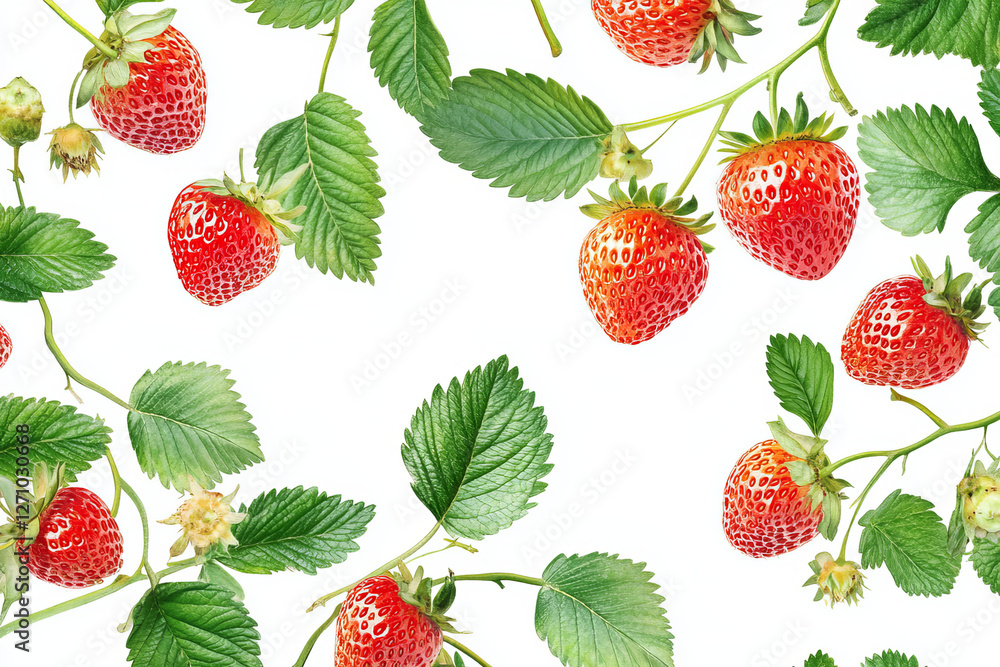 Strawberry with leaves isolated on white background Strawberry with leaves isolated on white background