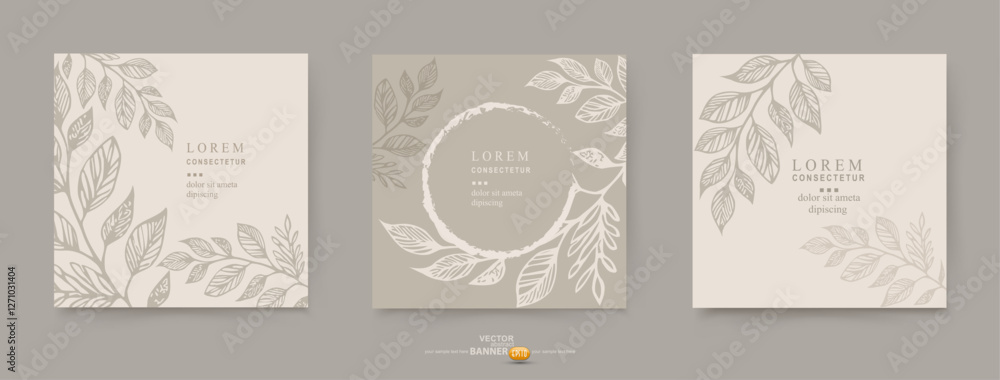 Fototapeta premium Vector set. Floral background in beige pastel colors. Template for design, advertising, postcard, invitation, label, banner.