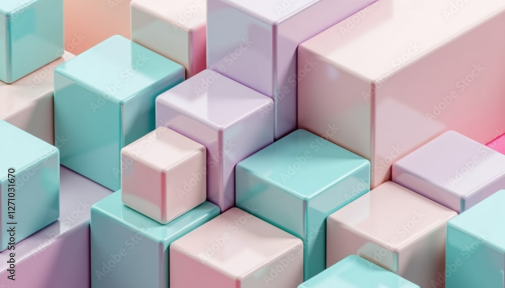 Pastel-colored geometric cubes stacked in an abstract pattern Pastel-colored geometric cubes stacked in an abstract pattern