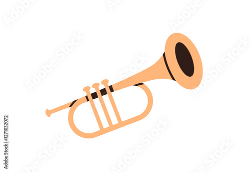 Trumpet, brass wind instrument. Classic woodwind with mouthpiece for blowing, buttons, tube. Music icon. Flat graphic vector illustration isolated on white background