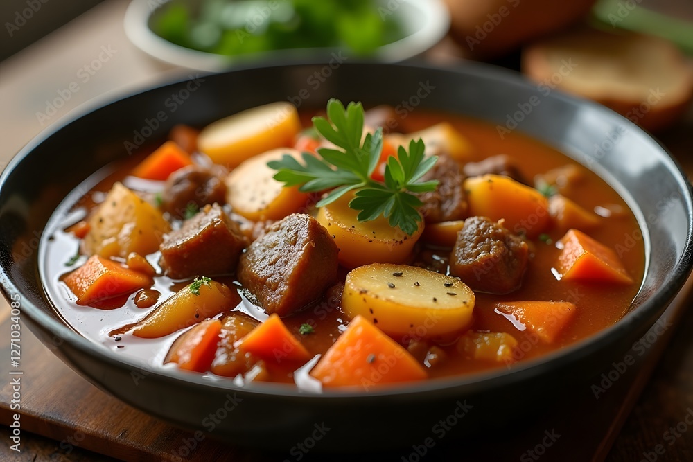 A steaming bowl of traditional Irish stew with rich, tender ingredients. A steaming bowl of traditional Irish stew with rich, tender ingredients.