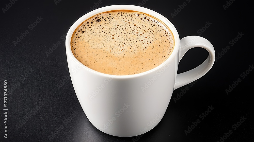 White coffee cup full of espresso on black background White coffee cup full of espresso on black background