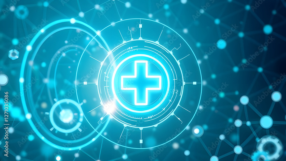 Fototapeta premium Blue and light green neon cross symbol design