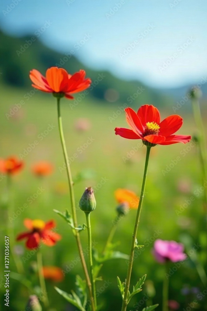 Wildflowers in meadow bloom freely on tall stems, natural, fireweeds Wildflowers in meadow bloom freely on tall stems, natural, fireweeds