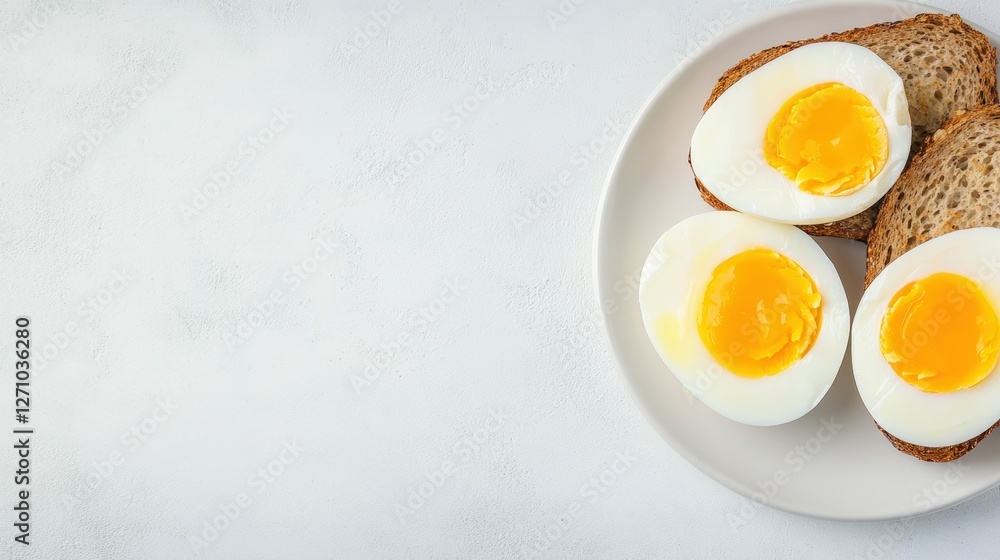 Healthy breakfast option with sliced boiled eggs on whole grain bread Healthy breakfast option with sliced boiled eggs on whole grain bread