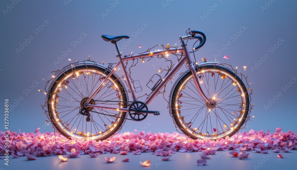Fototapeta premium Vintage bicycle decorated with glowing fairy lights