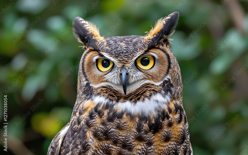 Obraz premium A magnificent great horned owl staring into the camera