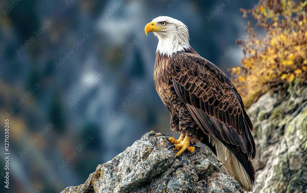 Fototapeta premium A majestic bald eagle perched on a rocky cliff