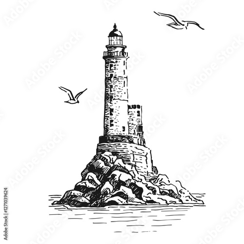 Lighthouse. Hand drawn vector illustration.